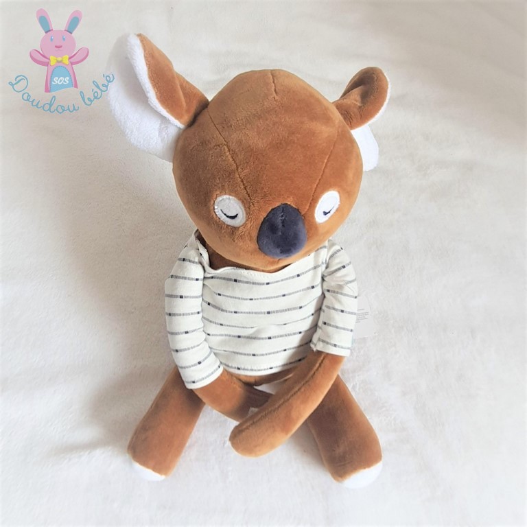 Doudou Koala marron blanc pull rayé OBAIBI OKAIDI