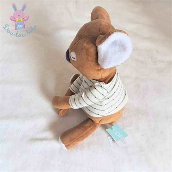 Doudou Koala marron blanc pull rayé OBAIBI OKAIDI