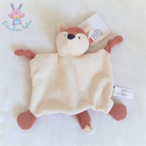 Doudou plat Renard polaire blanc marron mailles côte HEMA