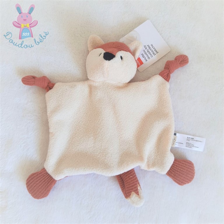 Doudou plat Renard blanc marron Grelot Zeeman NEUF Etiqu. chez