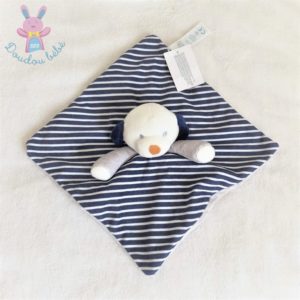 Doudou plat Chien gris rayé bleu marine blanc OBAIBI