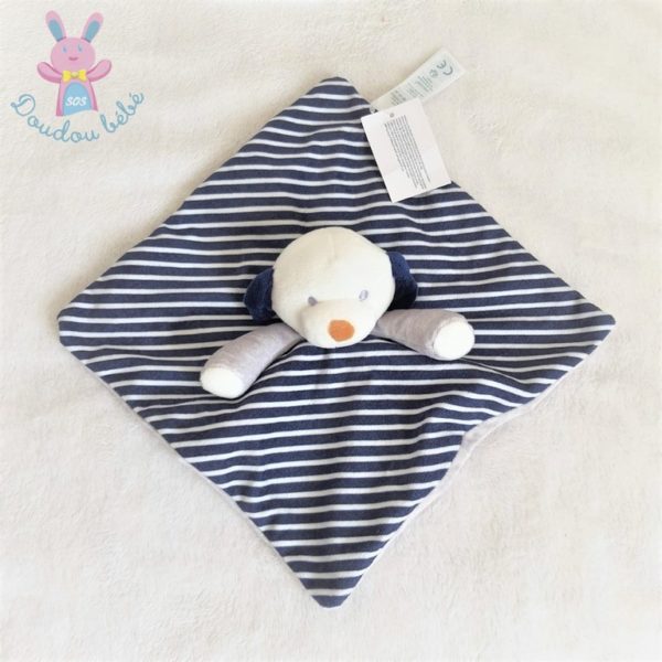 Doudou plat Chien rayé marine blanc OBAIBI