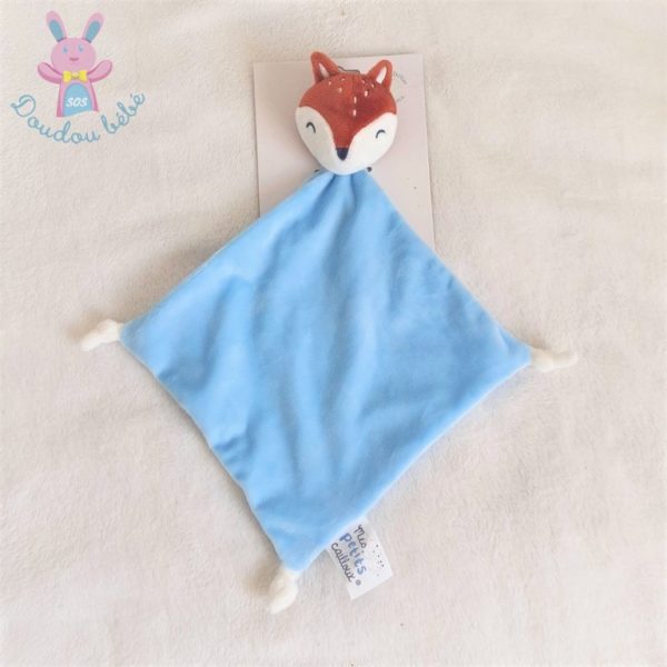 Doudou plat Renard Faon bleu marron blanc MES PETITS CAILLOUX