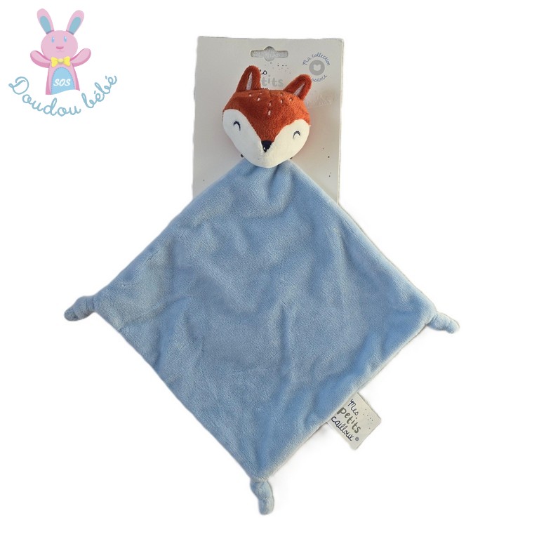 Doudou plat Renard Faon bleu marron blanc MES PETITS CAILLOUX