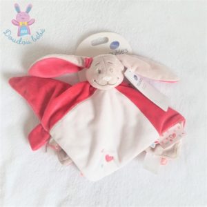 Doudou plat Lapin Anna & Pili rose beige attache tétine NOUKIE’S