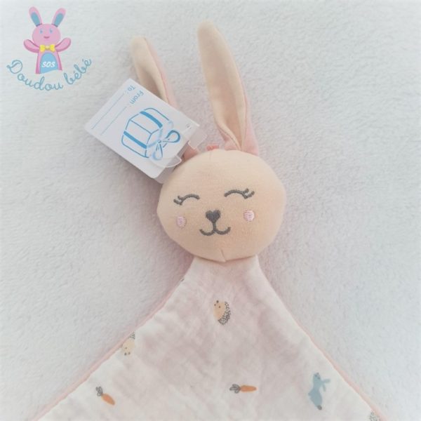 Doudou plat Lapin lange blanc rose chien hérisson carotte SIMBA