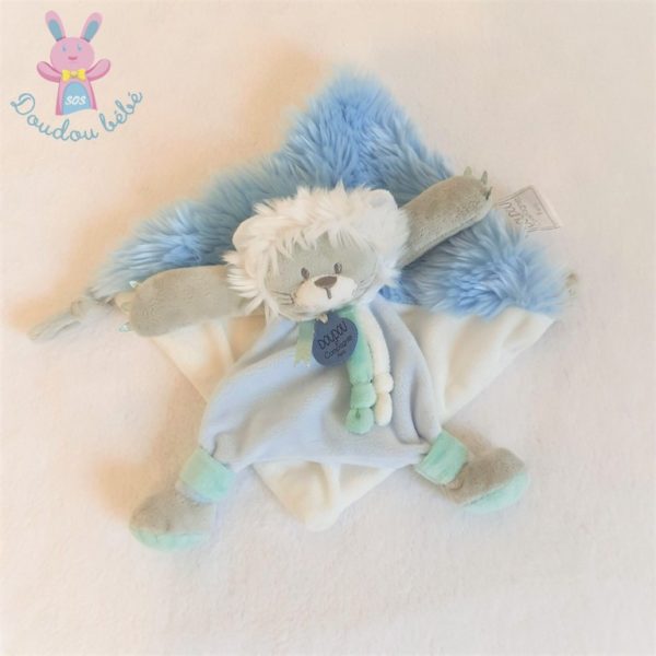 Doudou plat Lion Artik Cool blanc bleu DOUDOU ET COMPAGNIE