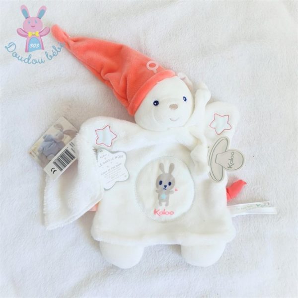 Doudou Ours marionnette Imagine blanc orange mouchoir KALOO