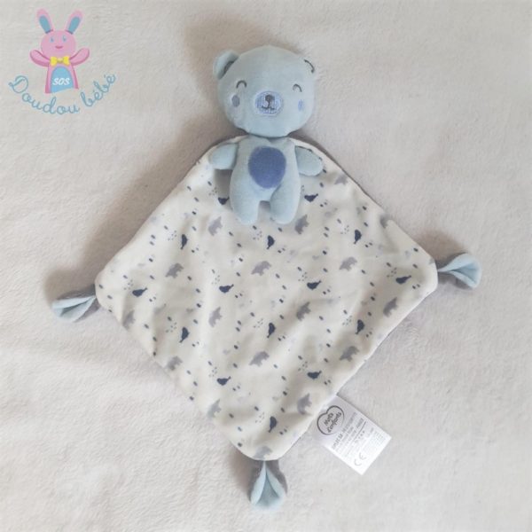 Doudou Ours bleu cape gris blanc animaux MOTS D'ENFANTS