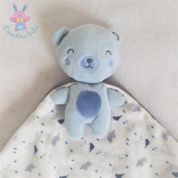 Doudou Ours bleu cape gris blanc animaux MOTS D'ENFANTS