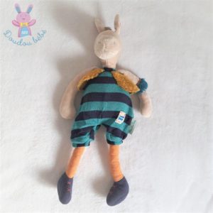 Doudou Cheval Zadig rayé vert bleu les Zig Zag MOULIN ROTY