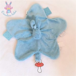 Doudou Plat Ane bleu turquoise attache tétine NOUKIE’S