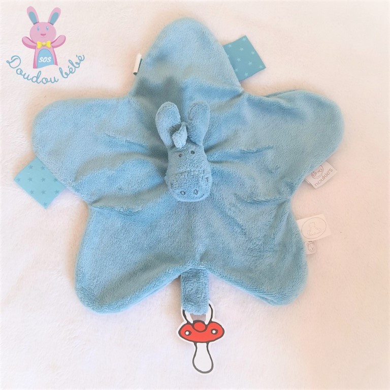 Doudou Plat Ane bleu turquoise attache tétine NOUKIE'S