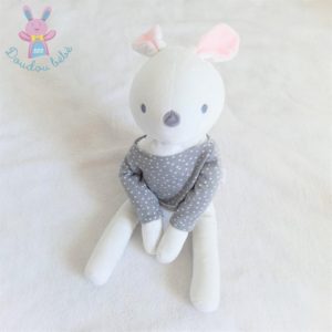 Doudou Lapin blanc pull gris pois blanc OBAIBI OKAIDI