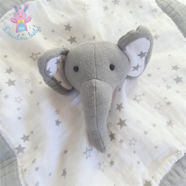 Doudou plat éléphant lange gris blanc étoiles MICASA MIGROS