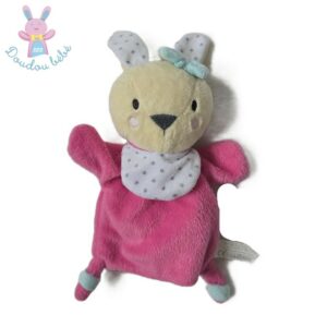 Doudou Lapin marionnette rose blanc étoiles Tom & Zoé
