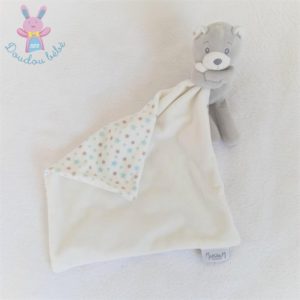 Doudou Ours mouchoir blanc gris bleu étoiles MATHILDE M