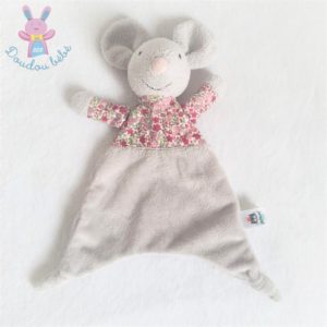 Doudou plat Souris gris et tissu fleurs JELLYCAT