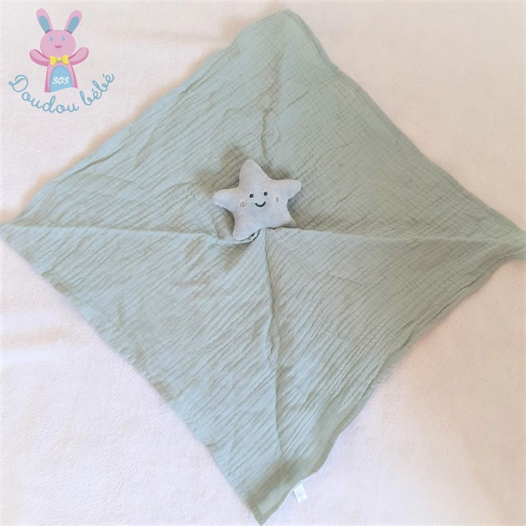 Doudou plat étoile lange bleu vert BOUT'CHOU MONOPRIX