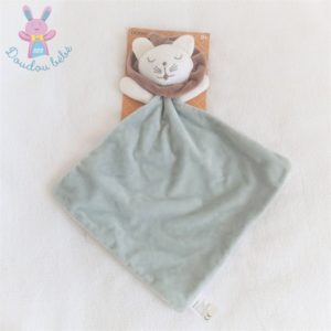 Doudou plat Lion vert blanc avec crinière marron BLOKKER