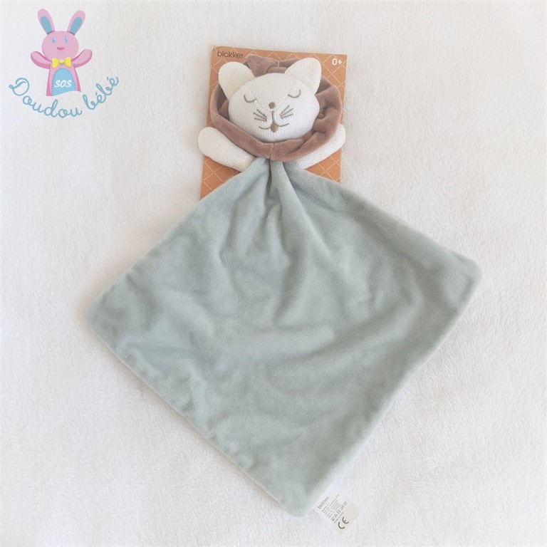 Doudou plat Lion vert blanc crinière marron BLOKKER