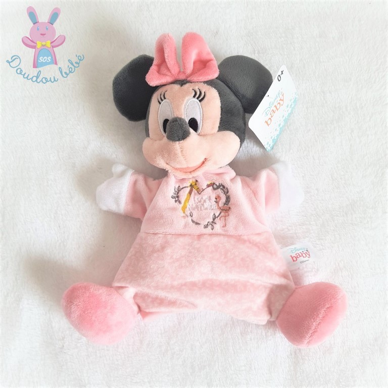 Peluche Minnie Mouse noir blanc grelot Disney Baby jouet éveil