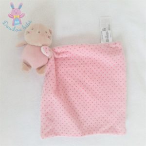 Doudou Chat beige rose pâle mouchoir à pois SHIMA