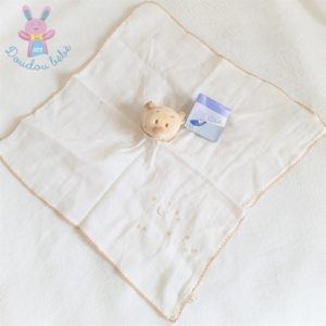 Doudou plat Ours lange blanc beige étoiles lune NOUKIE’S