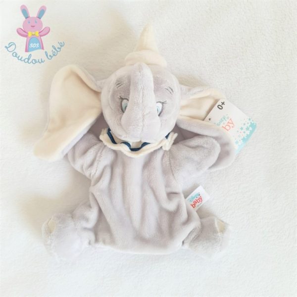 Doudou éléphant Dumbo marionnette gris blanc DISNEY