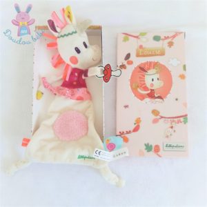 Doudou plat Licorne Louise blanc rose attache tétine LILLIPUTIENS