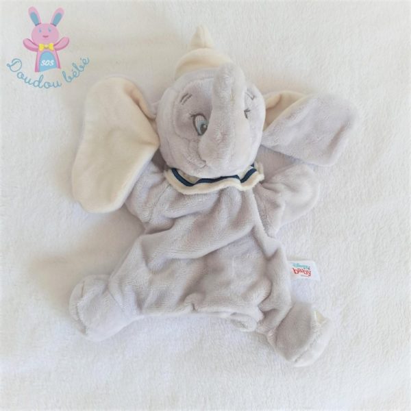 Doudou éléphant Dumbo marionnette gris blanc DISNEY