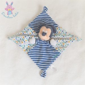 Doudou plat Mickey rayé bleu blanc triangles colorés DISNEY