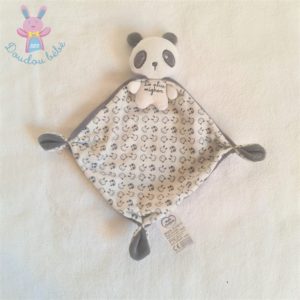 Doudou Panda cape blanc gris « le plus mignon » MOTS D’ENFANTS