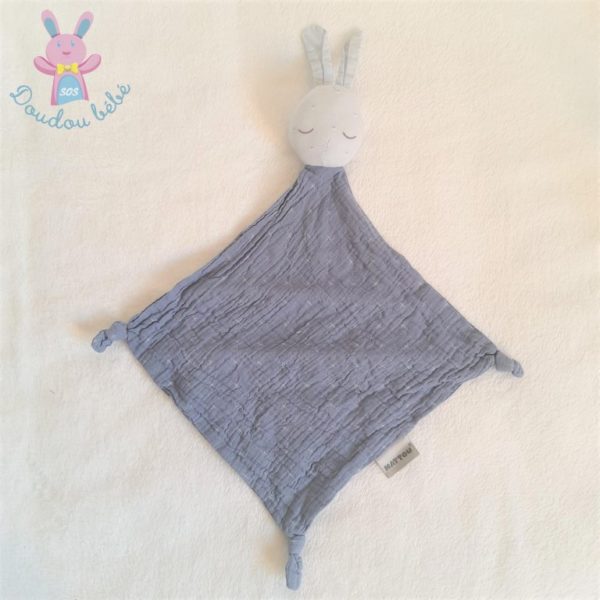 Doudou plat Lapin lange bleu nature pure blue NATTOU