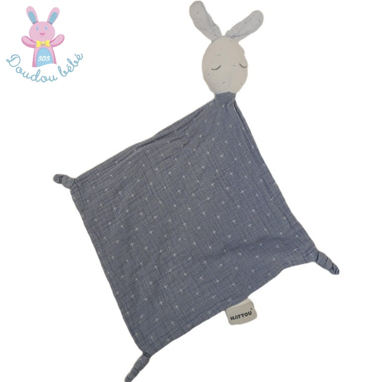 Doudou plat Lapin lange bleu nature pure blue NATTOU