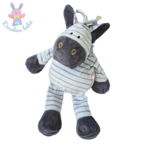 Doudou Zèbre Achille et Zébrito bleu rayé 45 cm NOUKIE’S