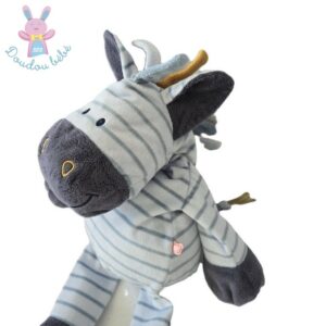 Doudou Zèbre Achille et Zébrito bleu rayé 45 cm NOUKIE’S