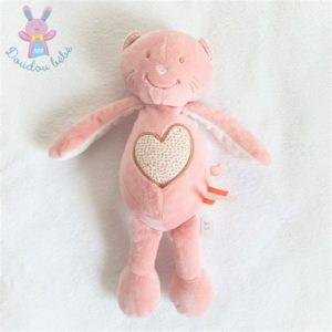 Doudou Chat Minouchka rose coeur 28 cm NOUKIE’S