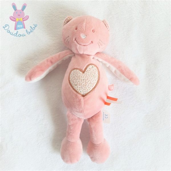 Doudou Chat Minouchka rose coeur 28 cm NOUKIE'S