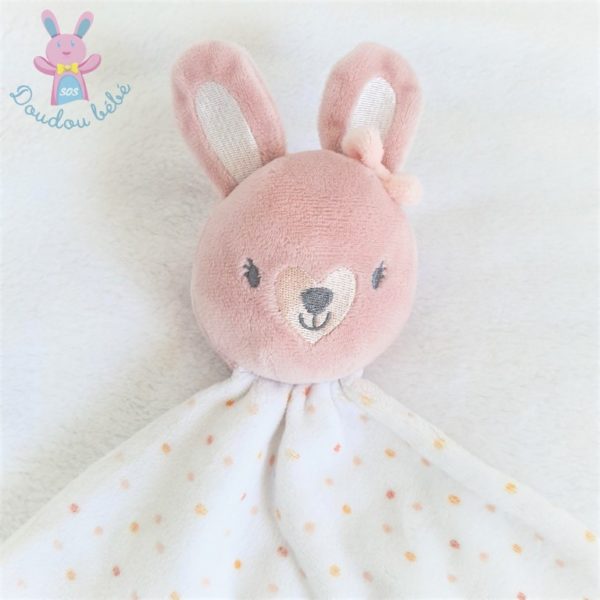 Doudou plat Lapin blanc rose à pois ORCHESTRA