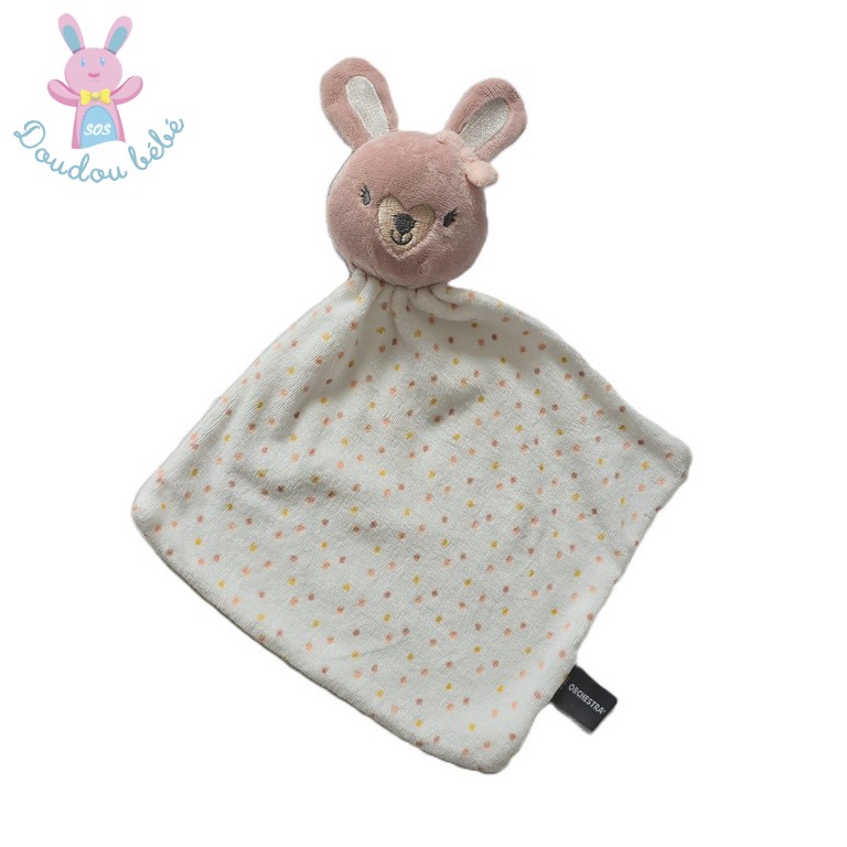 Doudou plat Lapin blanc rose à pois ORCHESTRA