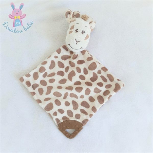 Doudou plat Girafe marron blanc anneau de dentition TENDER TOYS