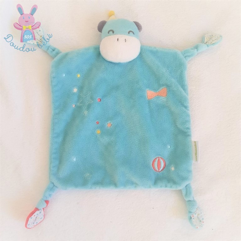 Doudou plat Hippopotame cirque bleu ballon étoiles VERTBAUDET