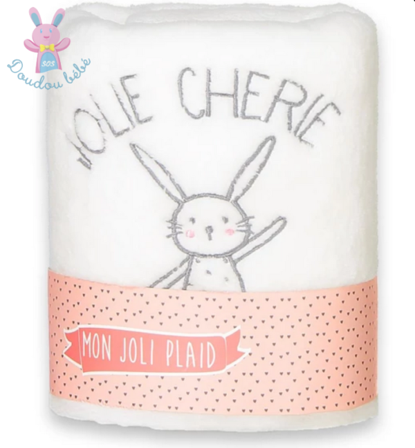 Coffret Lapin plat blanc rose coeur + couverture LA REDOUTE