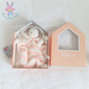 Doudou plat Lapin rayé rose pêche blanc créations tendres KALOO