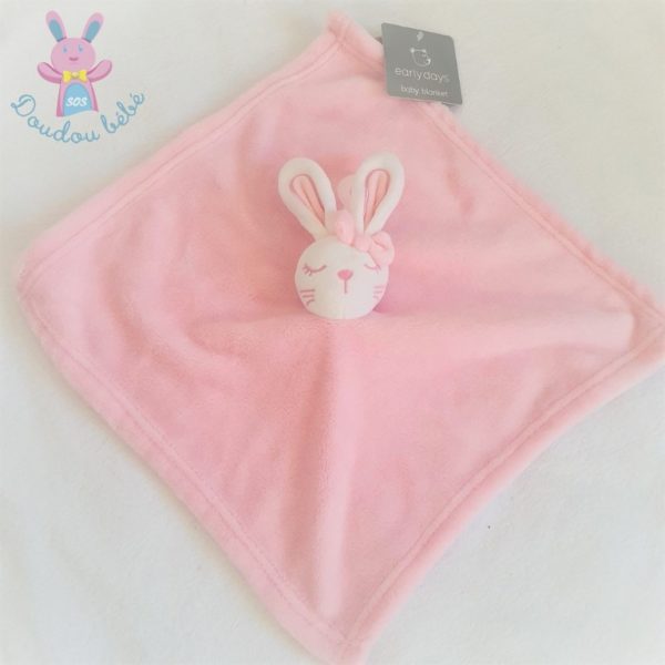 Doudou plat Lapin rose blanc nœud PRIMARK EARLY DAYS