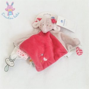 Doudou plat éléphant Anna & Pili rose beige attache tétine NOUKIE’S