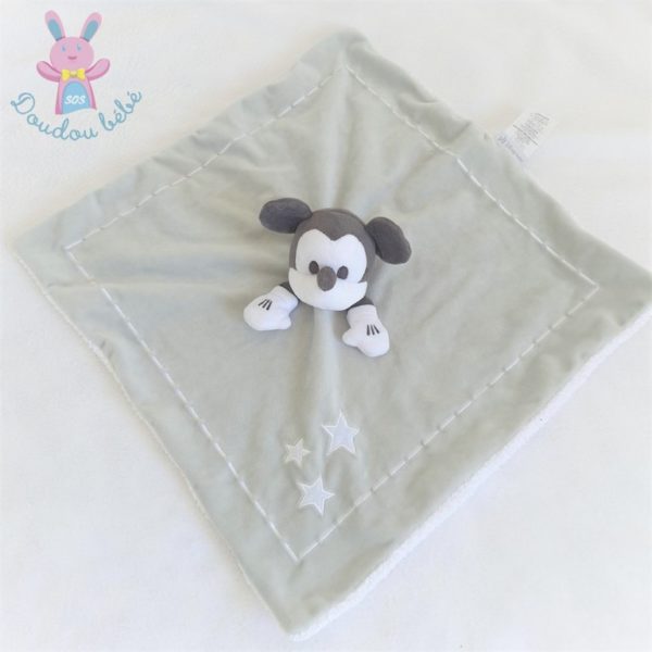 Doudou plat Souris Mickey blanc gris noir étoiles DISNEY STORE