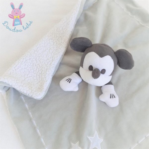 Doudou plat Souris Mickey blanc gris noir étoiles DISNEY STORE