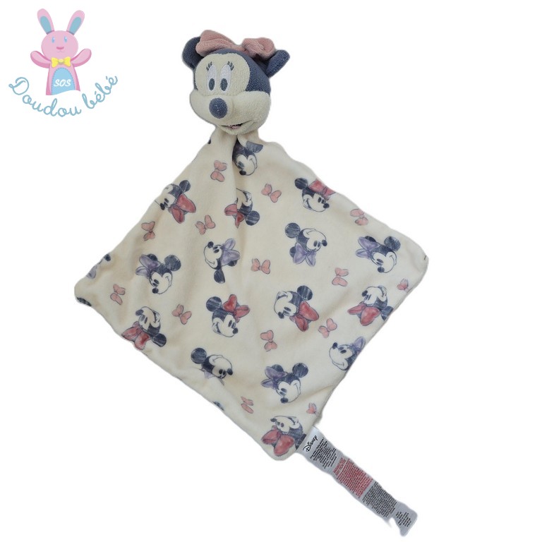 Doudou plat Souris Minnie blanc gris rose têtes DISNEY PRIMARK